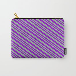 [ Thumbnail: Dark Violet & Dark Sea Green Colored Pattern of Stripes Carry-All Pouch ]