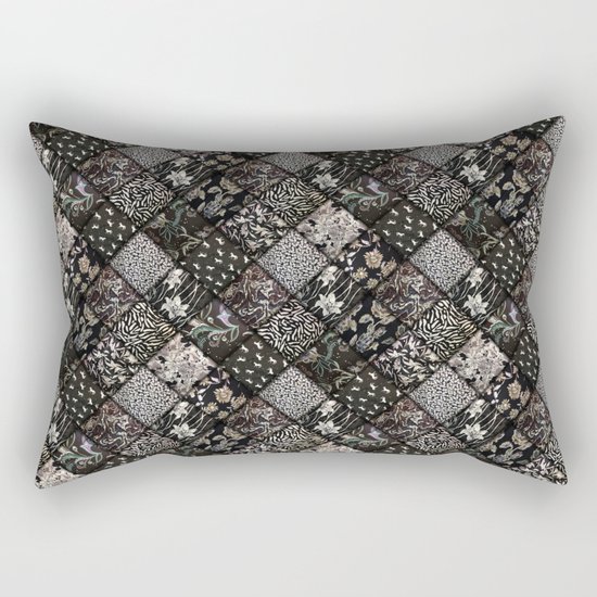 Faux Patchwork Quilting - Black Rectangular Pillow