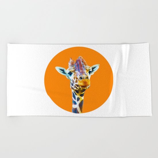 orange giraffe Beach Towel