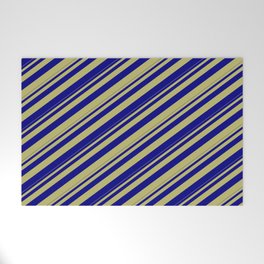 [ Thumbnail: Dark Khaki and Blue Colored Lines Pattern Welcome Mat ]