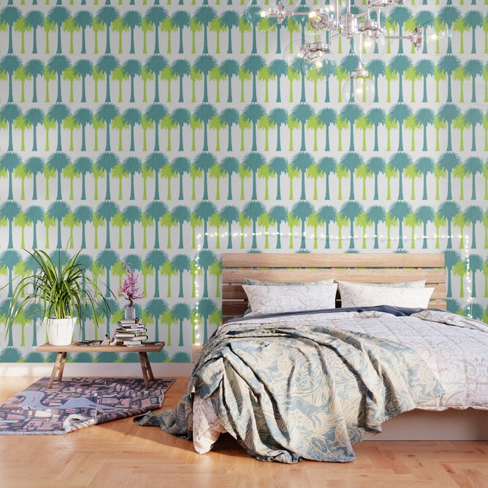 Green Tropical Palms Silhouette Design Wallpaper