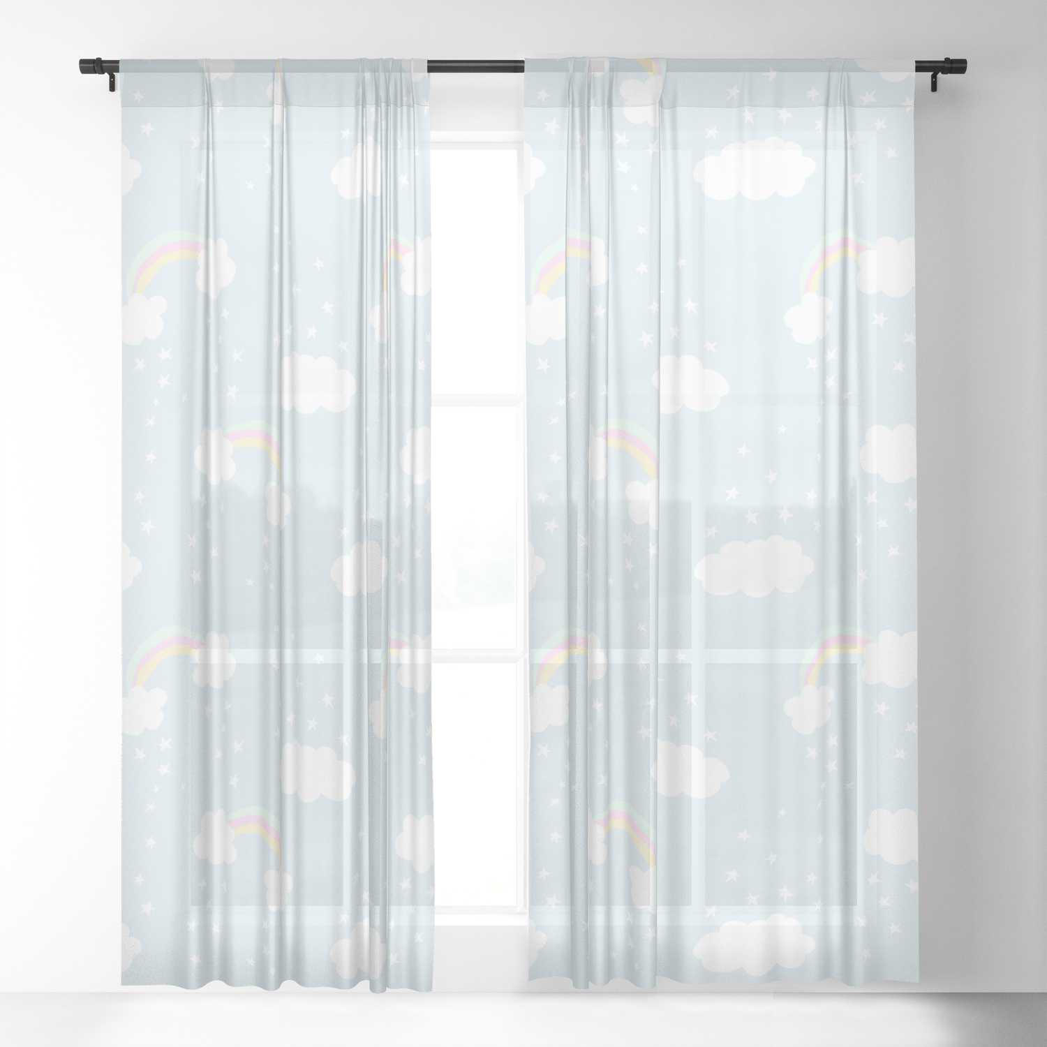 Unicorn Rainbows And Clouds Pattern Sheer Curtain By Domvariwords