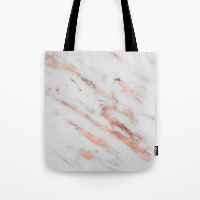 Marble - Rose Gold Marble with White Gold Foil Pattern Tote Bag