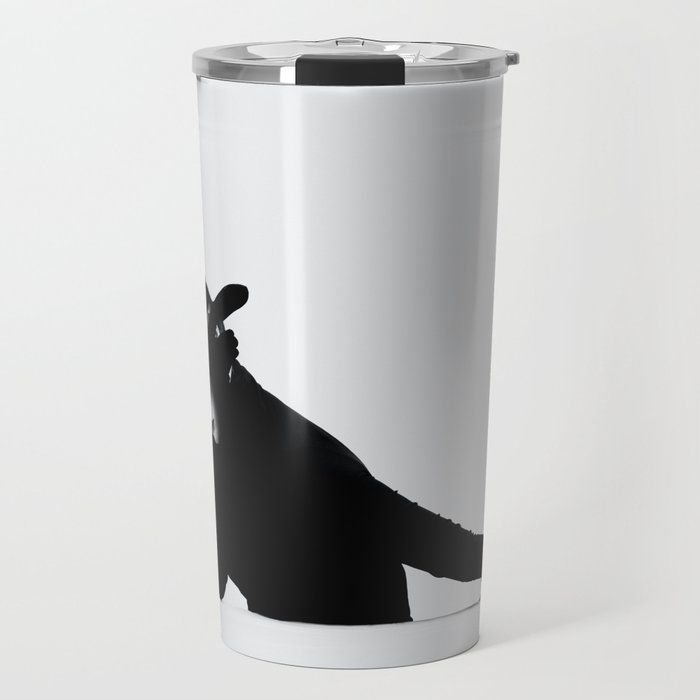 Smooth criminal; woman in all black and a black hat fashion & glamour female black and white photograph - photography - photographs Travel Mug