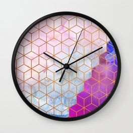 Gold Hexagons + Purple Watercolor Wall Clock