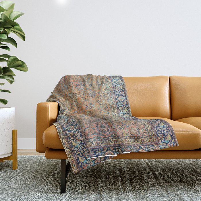 Kashan Floral Persian Carpet Print Throw Blanket
