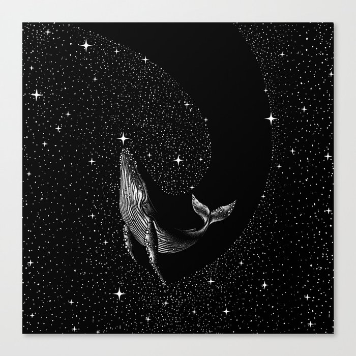 Starry whale (Black Version) Canvas Print
