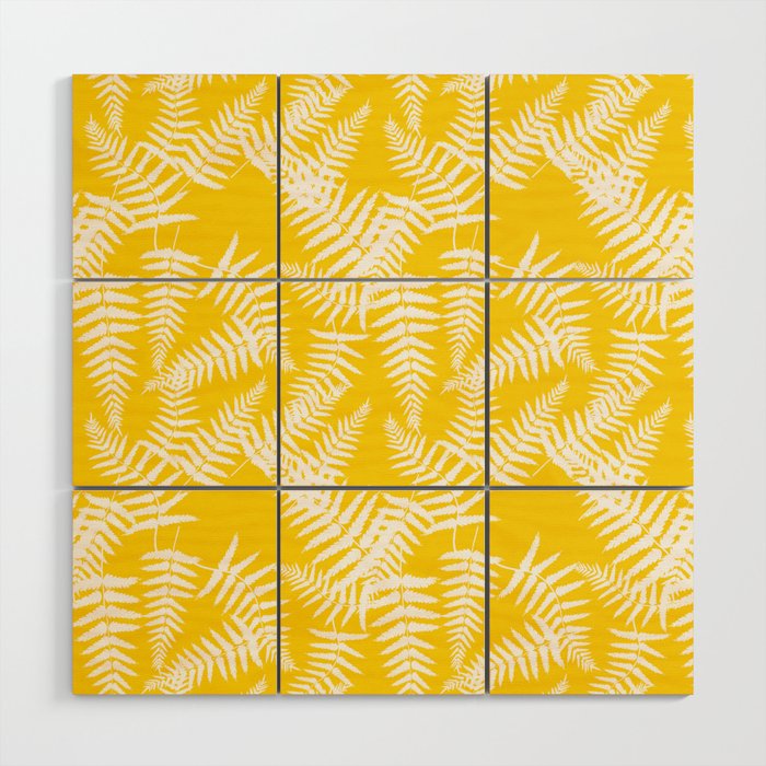 Yellow And White Fern Leaf Pattern Wood Wall Art