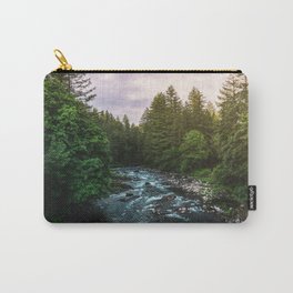 PNW River Run II - Pacific Northwest Nature Photography Carry-All Pouch | Digital, Dorm, Wanderlust, Watercolor, River, Winter, Nature, Woods, Illustration, Pnw 