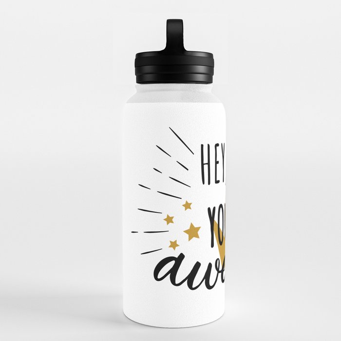 Hey girl! You are awesome - cute feminism humor sayings typography  illustration Water Bottle by Cute Little Text