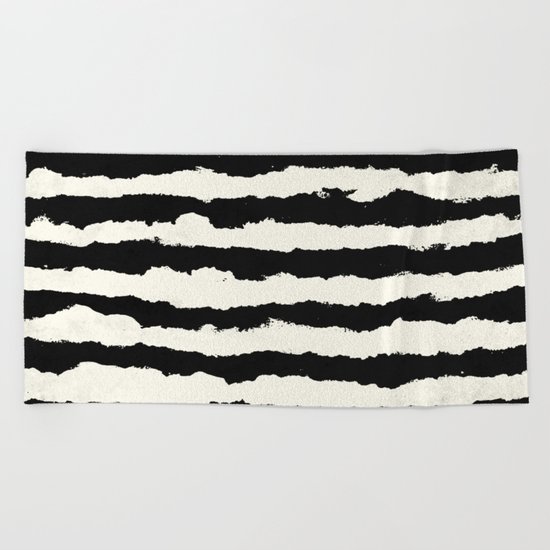 Tribal Stripes Black on Cream Beach Towel
