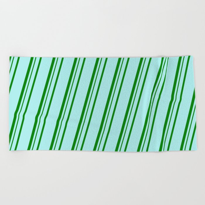 Turquoise & Green Colored Stripes Pattern Beach Towel
