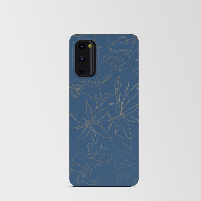 Simple hand drawn sky blue gold floral sketch Android Card Case