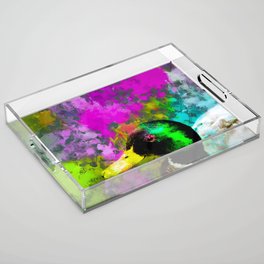 mallard duck with pink blue green yellow painting abstract background Acrylic Tray