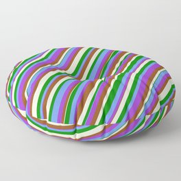 [ Thumbnail: Colorful Cornflower Blue, Dark Orchid, Brown, Beige & Green Colored Lined/Striped Pattern Floor Pillow ]