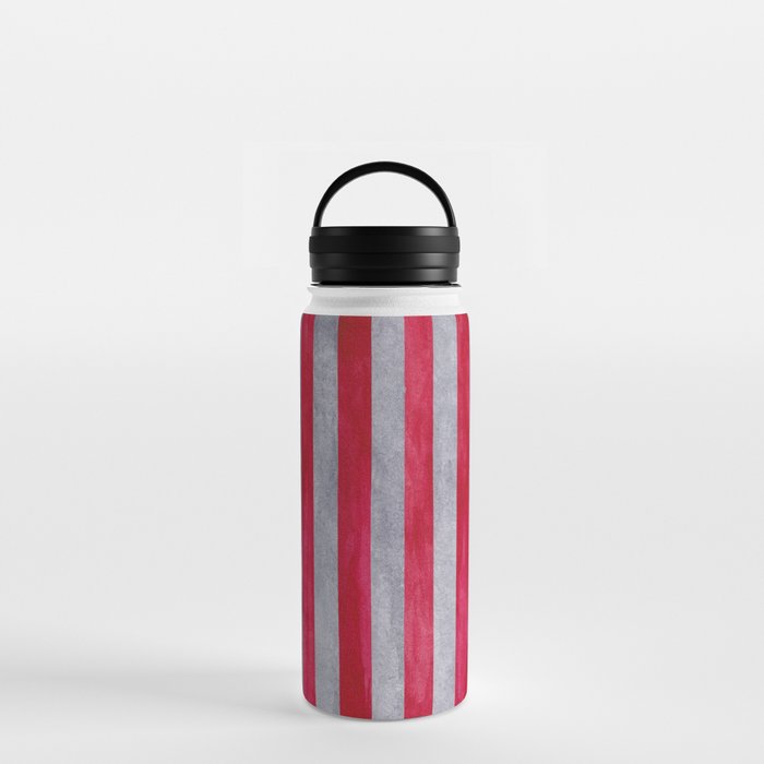 Red and Gray Striped Pattern Water Bottle