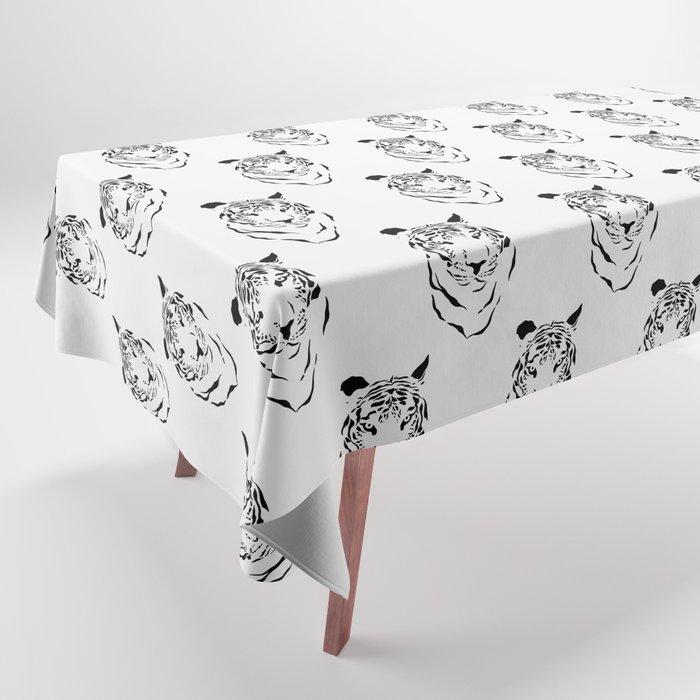 tiger head_black on white Tablecloth