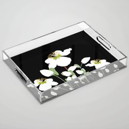 Beautiful White Flowers on Black Background - Spring mood #decor #society6 #buyart Acrylic Tray