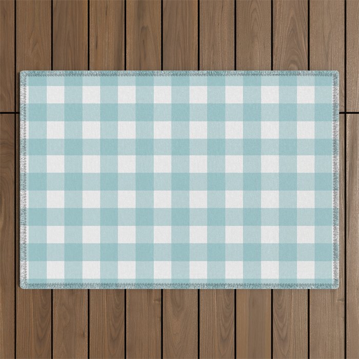 Light Aqua Buffalo Check Plaid Outdoor Rug