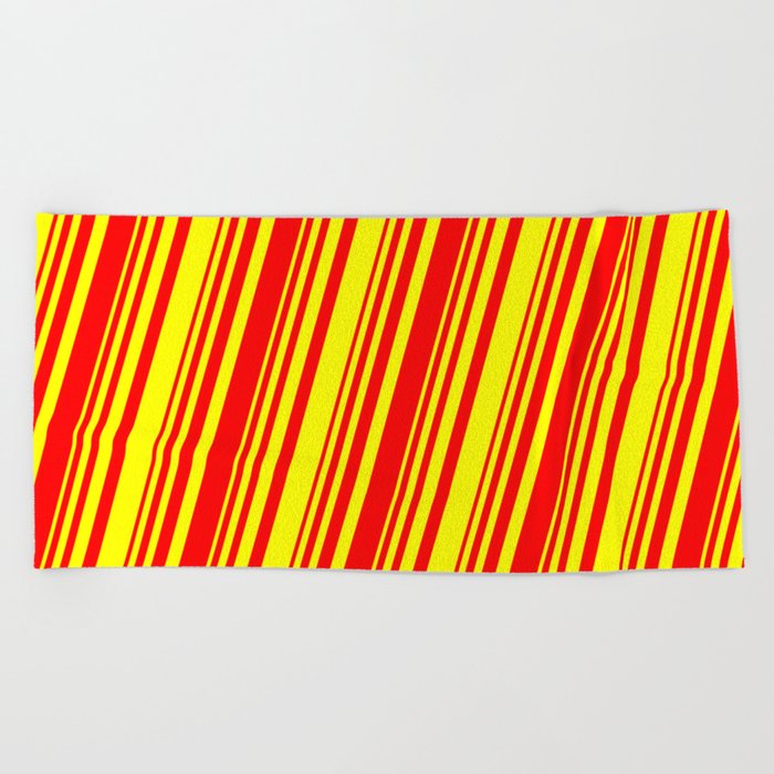 Red and Yellow Colored Lined/Striped Pattern Beach Towel