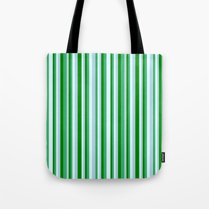 Light Cyan, Light Blue, Green, and Sea Green Colored Pattern of Stripes Tote Bag