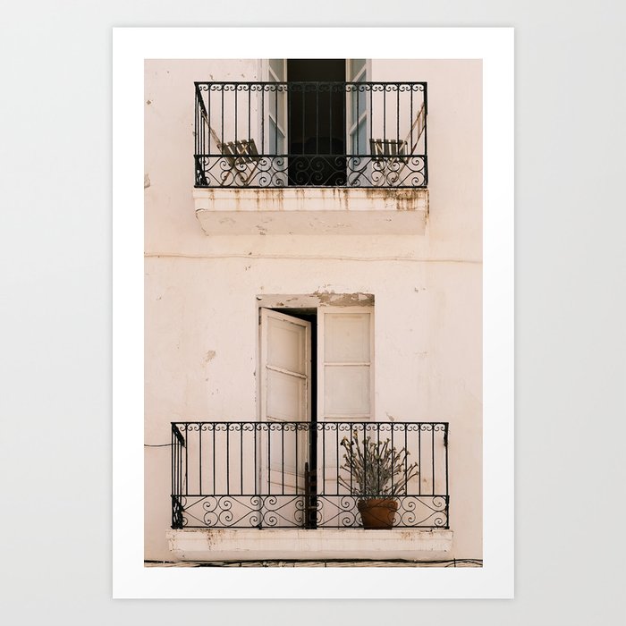 Door and balcony in Eivissa , Ibiza town // Ibiza Travel Photography Art Print