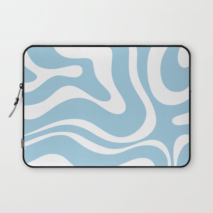 Retro Modern Liquid Swirl Abstract Pattern in Baby Blue and White Laptop Sleeve
