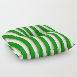 [ Thumbnail: Red, Dark Sea Green, White, and Green Colored Stripes/Lines Pattern Floor Pillow ]