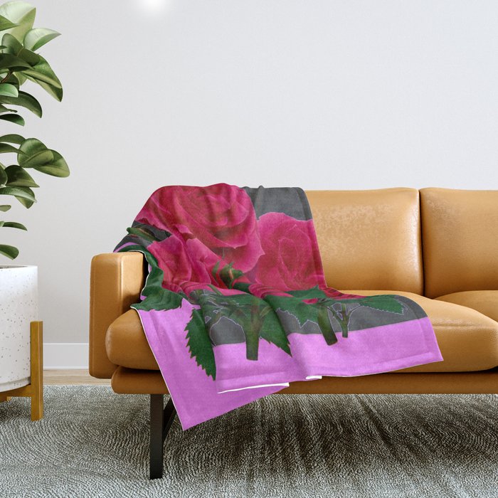 DECORATIVE RED ROSES GARDEN MODERN PINK ART Throw Blanket
