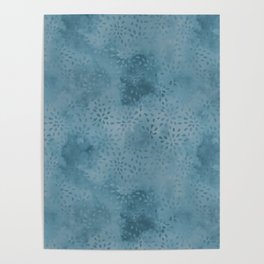 Blue Floral Leaves Batik Pattern Poster