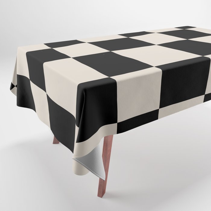 Abstract Checker Pattern 224 Black and Linen White Tablecloth