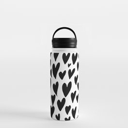 Valentines day hearts explosion - black and white Water Bottle