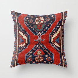 Kazak Shape 19th Century Authentic Colorful Dark Red Blue Vintage Patterns Throw Pillow