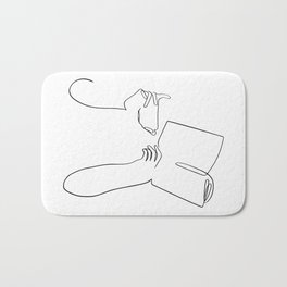 Book & Coffee Bath Mat | Cafe, Book, Single Line, Minimal, Lines, Female, Girl, Graphicdesign, Art, Line 