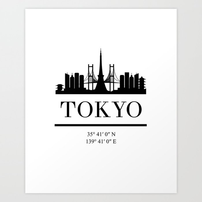 TOKYO JAPAN BLACK SILHOUETTE SKYLINE ART Art Print