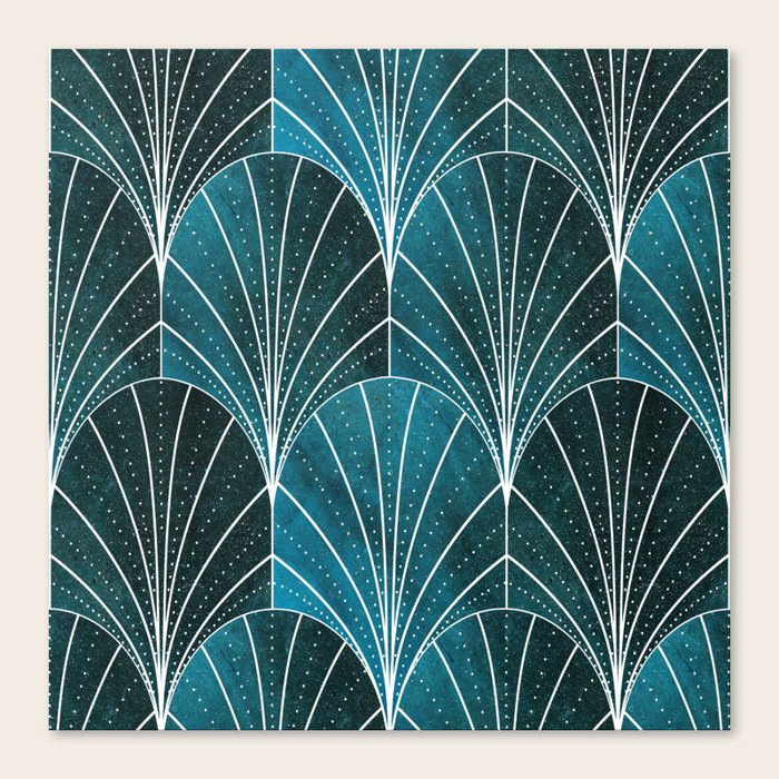 Art Deco Waterfalls // Ombre Teal & White Canvas Print by Wellington