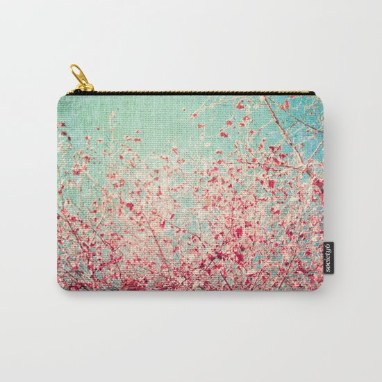 Blue Autumn, Pink leafs on blue, turquoise, green, aqua sky Carry-All Pouch