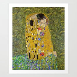 Gustav Klimt The Kiss aesthetic portrait, The Kiss Painting Gustav Klimt, Gustav Klimt The Kiss Golden Clouds, The Kiss Painting Art Print