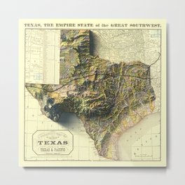 1876 Texas Relief Map 3D digitally-rendered Metal Print
