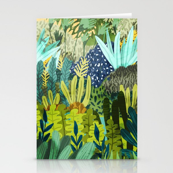 Wild Jungle Painting, Forest Dark Botanical Nature, Plants Tropical Eclectic Modern Illustration Stationery Cards