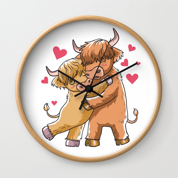 Highland Cattle Valentines Day Scottish Cow Farmer Gift Wall Clock