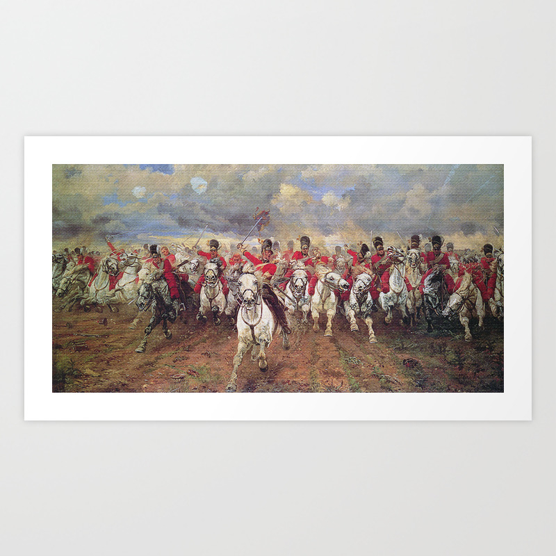 Charge Of The Scots Greys At Waterloo Art Print By Vintagegermany
