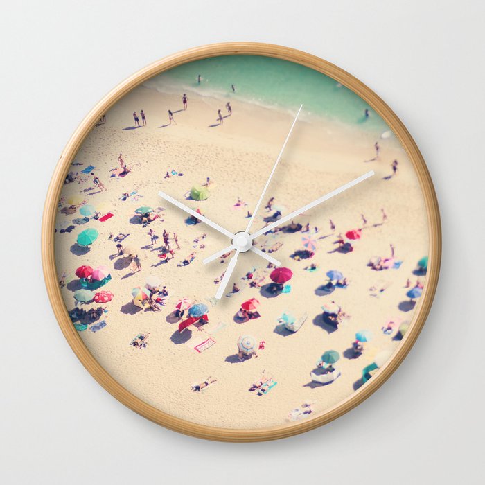 Aerial Beach Photography - Ocean Print - Colorful Beach Umbrellas - Sea photo by Ingrid Beddoes Wall Clock