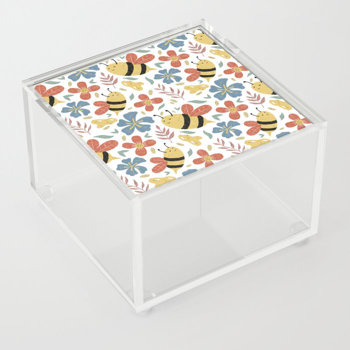 Cute Honey Bees and Flowers Acrylic Box