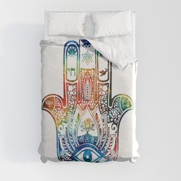 Colorful Hamsa Hand 2 - Jewish Art - Sharon Cummings Duvet Cover