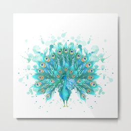 Watercolor Peacock Metal Print | Feathers, Peacock, Color, Painting, Graphicdesign, Photo, Blue, Nature, Illustration, Acrylic 