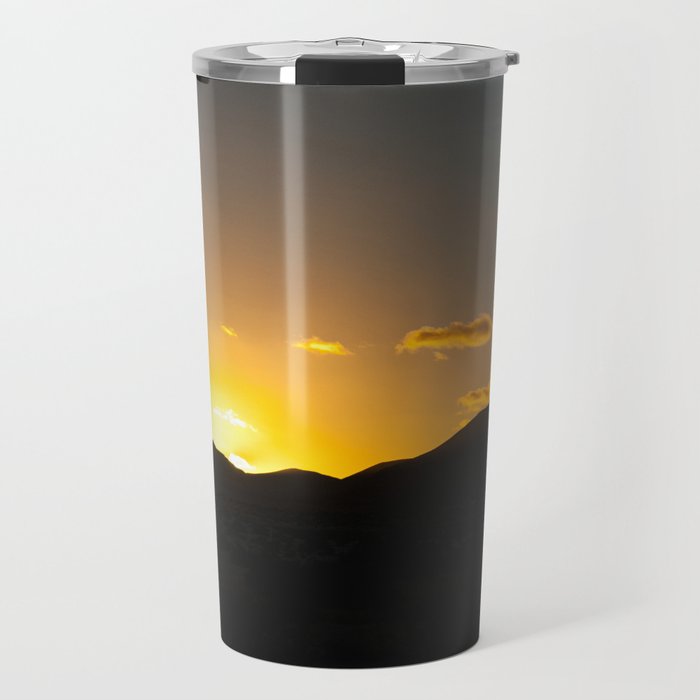 Color photo of mountain sunset with film strip decoretion Travel Mug