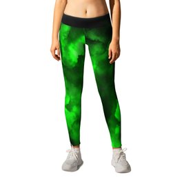Envy - Abstract In Black And Neon Green Leggings | Green, Abstract, Brightgreen, Blackandgreen, 3D, Mixed Media, Clouds, Neon, Envy, Painting 