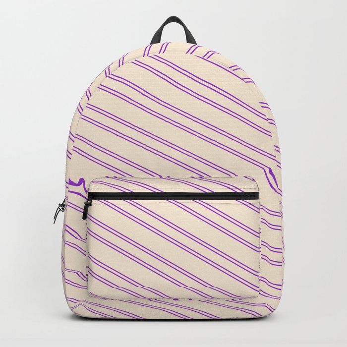 Beige and Dark Orchid Colored Striped Pattern Backpack