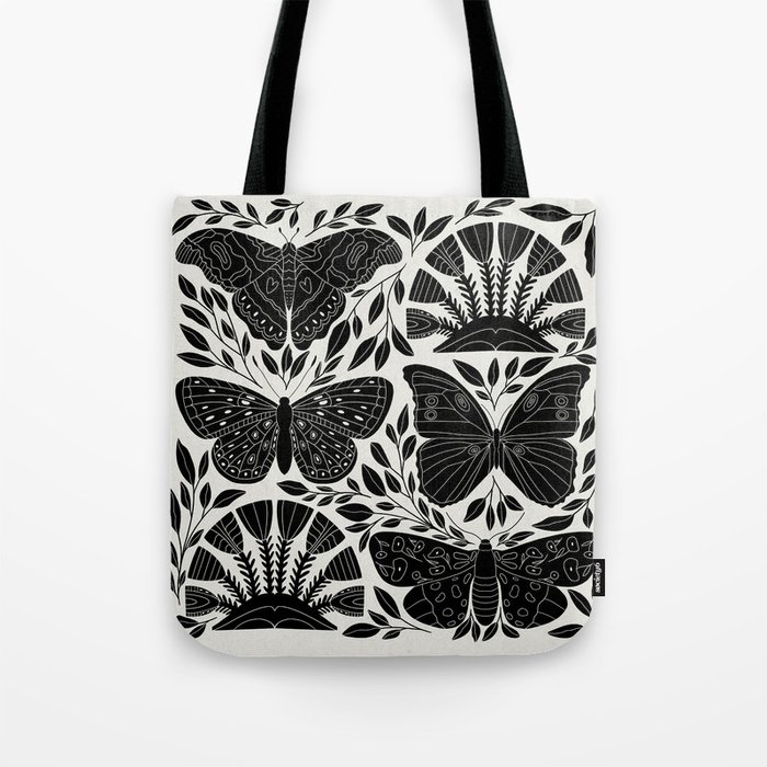 Black & White Retro, Folk Butterfly Tote Bag